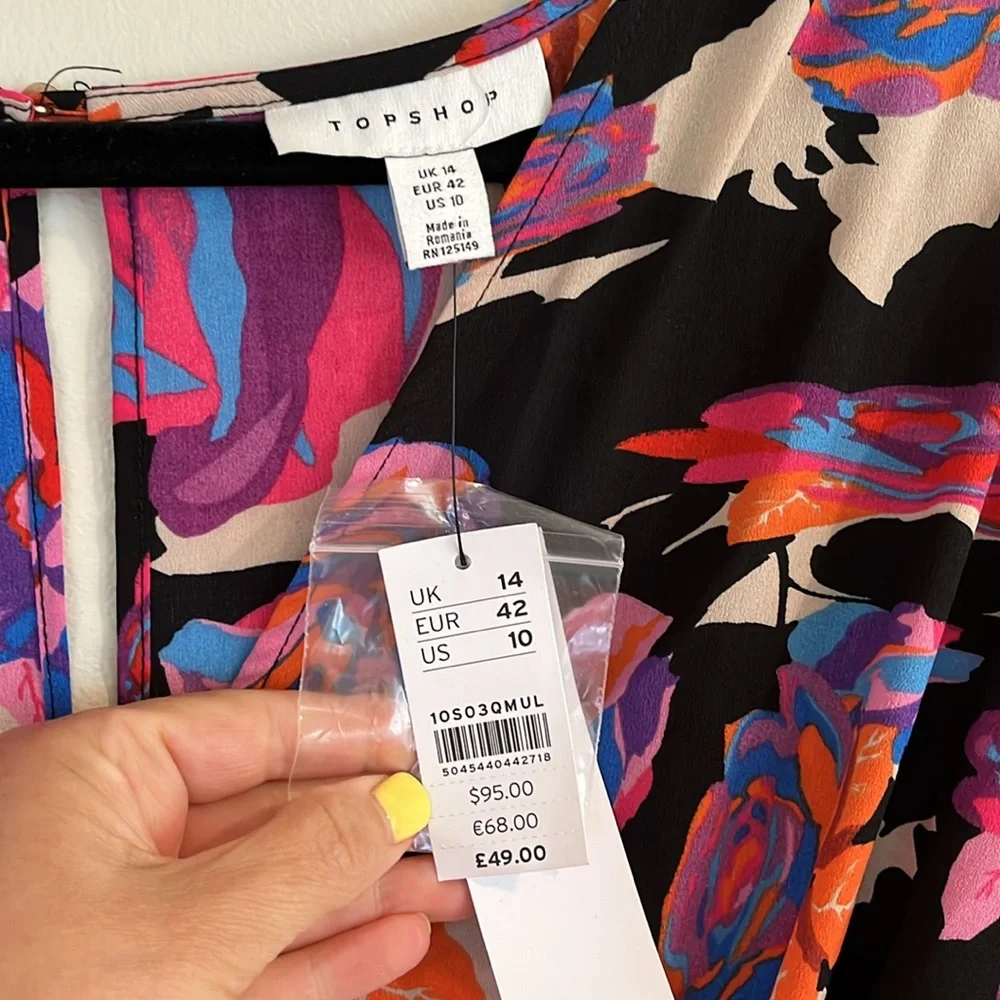 NEW! Topshop floral belted midi dress size 10